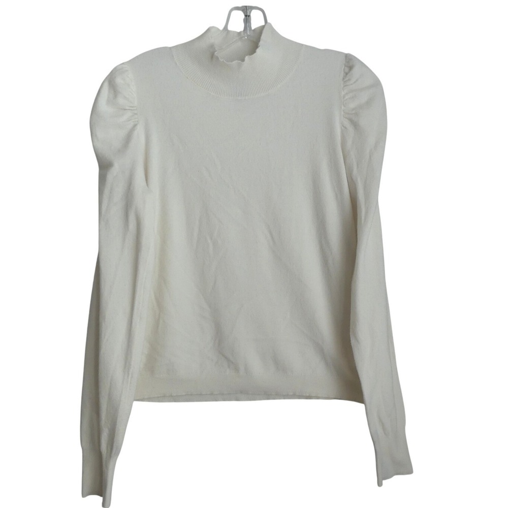 Express Conscious Edit Womens Puff Shoulder Mock Neck Sweater Ivory Medium 6525